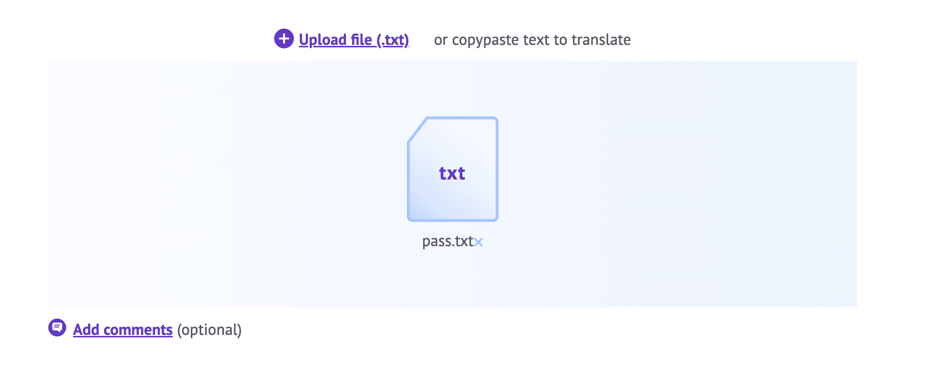 Image demonstrating how to upload a file or copypaste text.